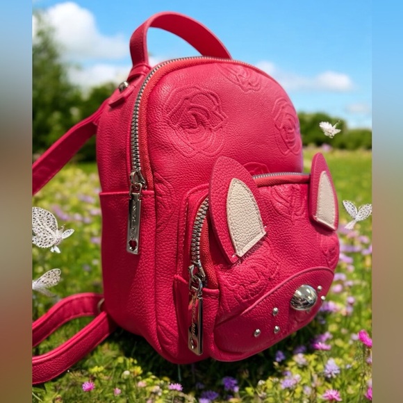 Betsey Johnson Hot Pink Mini Dog Floral Interior Backpack approx 9”x 6.5”x 3.5” - Picture 3 of 15